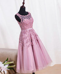 Dress Short, Cute Pink Lace Tulle Short Prom Dress, Pink Evening Dress