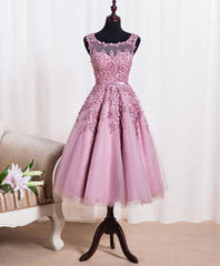 Dress Formal, Cute Pink Lace Tulle Short Prom Dress, Pink Evening Dress