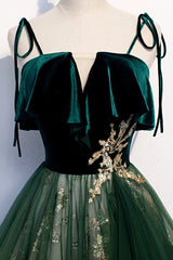 Prom Dress Modest, Green Velvet Long Prom Dresses, A-Line Evening Dresses