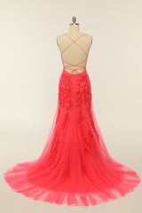 Evening Dresses 2046, Coral Backless Long Prom Dress with Appliques