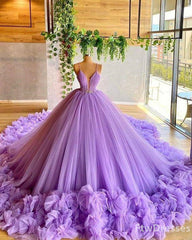 Party Dresses Shorts, spaghetti straps lavender beading bodice tulle evening dress with handmade flowers