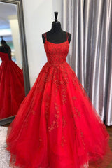 Party Dress Classy, Red Lace Long Prom Dresses, A-Line Formal Evening Dresses