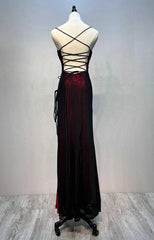 فستان سهرة طويل بحمالات حورية البحر باللونين الأسود والأحمر، فستان طويل للحفلات الراقصة مع فتحة في الساق