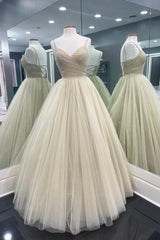 Homecoming Dress Fitted, Cute Tulle Long A-Line Prom Dresses, Backless Formal Evening Dresses