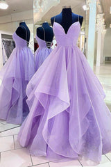 Sage Green Wedding, Purple A-Line Tulle Long Prom Dresses, Purple Party Evening Gowns