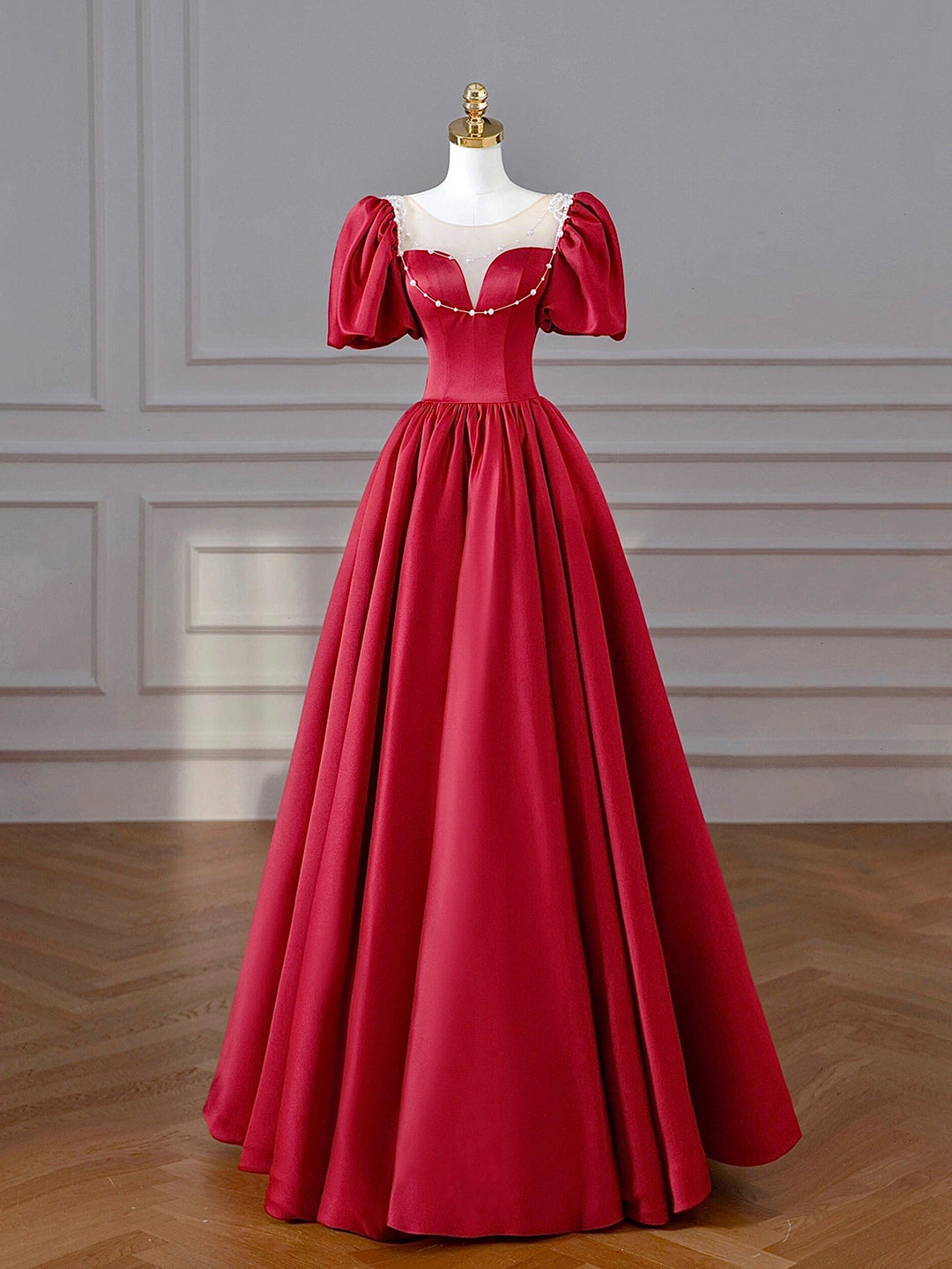 Formal Dress Shops, Burgundy Satin Long Prom Dresses, Lovely A-Line Formal Dresses