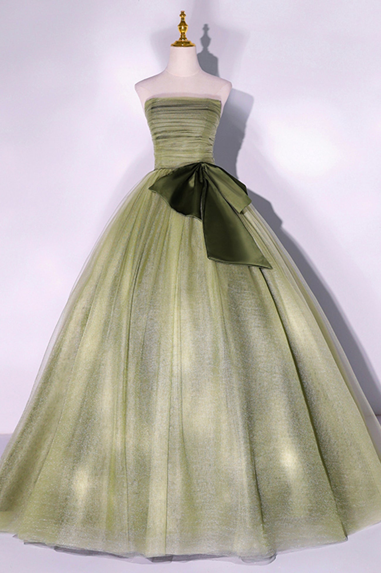 Prom Dress Sweetheart, Green Strapless Tulle Long Formal Dress, A-Line Evening Party Dress