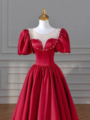 Formal Dresses Shop, Burgundy Satin Long Prom Dresses, Lovely A-Line Formal Dresses