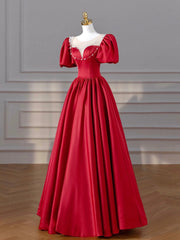 Formal Dress Shopping, Burgundy Satin Long Prom Dresses, Lovely A-Line Formal Dresses