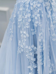 Party Dresse Idea, Blue Sweetheart Neck Lace Floor Length Prom Dress, Lovely Blue Evening Dress