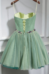 Prom Dress Princess Style, Green Strapless Tulle Short Prom Dress, A-Line Evening Party Dress