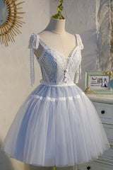 Mother Of The Bride Dress, Blue Lace Short A-Line Prom Dress, Cute Spaghetti Strap Party Dress