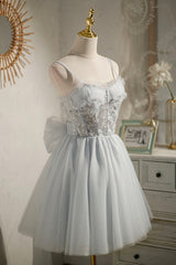 Prom Dresses 2042, Gray Tulle Short A-Line Prom Dress, Cute Evening Party Dress