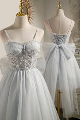 Prom Dresses Beautiful, Gray Tulle Short A-Line Prom Dress, Cute Evening Party Dress