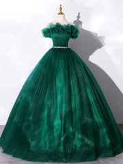 Prom Dressed A Line, Green Off Shoulder Tulle Formal Dress, A-Line Long Prom Dress