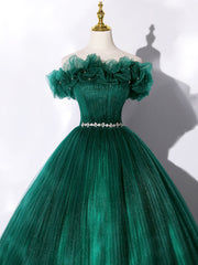 Prom Dresses Green, Green Off Shoulder Tulle Formal Dress, A-Line Long Prom Dress