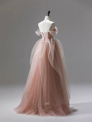 Bridesmaid Dresses Mismatched Fall, Pink Tulle Lace Long Prom Dress, Beautiful A-Line Evening Party Dress