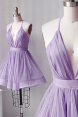 Prom Dress Sale, Cute V-Neck Tulle Short Prom Dresses, A-Line Mini Party Dresses