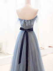 Party Dress Pink, Blue Tulle Long Prom Dress, A-Line Strapless Evening Party Dress