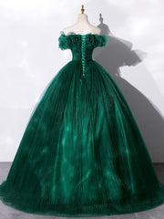 Prom Dress Different, Green Off Shoulder Tulle Formal Dress, A-Line Long Prom Dress