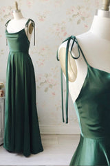 Party Dresses For Weddings, Simple Satin Long Prom Dresses, A-Line Spaghetti Straps Evening Dresses