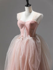 Bridesmaids Dresses Mismatched Fall, Pink Tulle Lace Long Prom Dress, Beautiful A-Line Evening Party Dress