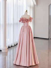 Bridesmaids Dress Trends, Off the Shoulder Satin Burgundy/Pink A-line Princess Dresses