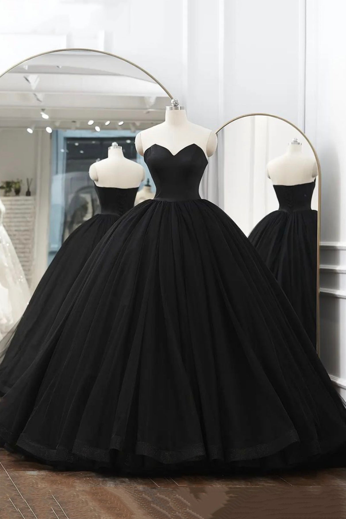 Bridesmaids Dresses Winter Wedding, Black Tulle Long A-Line Prom Dresses, Black Strapless Long Evening Dresses