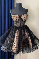 Homecomming Dresses Bodycon, Cute Tulle Spaghetti Straps Short Homecoming Dress, A-Line Mini Party Dress