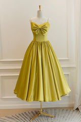 Party Dress For Couple, Yellow Satin Short Prom Dresses, Cute A-Line Bow Homecoming Dresses