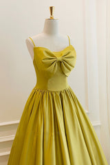 Prom Dress Inspo, Yellow Satin Short Prom Dresses, Cute A-Line Bow Homecoming Dresses