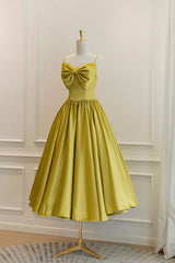 Classy Dress Outfit, Yellow Satin Short Prom Dresses, Cute A-Line Bow Homecoming Dresses