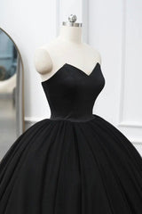 Bridesmaid Dresses Winter Wedding, Black Tulle Long A-Line Prom Dresses, Black Strapless Long Evening Dresses