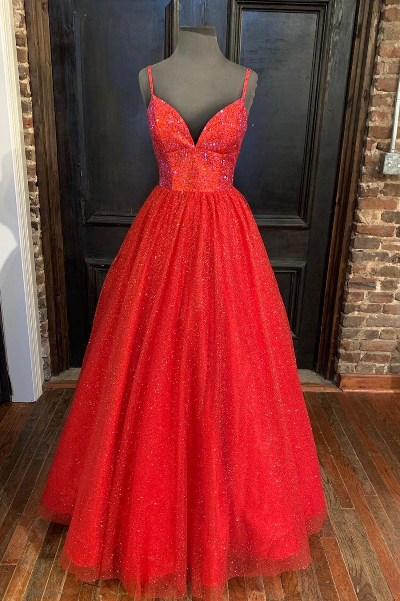 Party Dresses Stores, Red Tulle Beading Long Prom Dresses, A-Line Evening Party Dresses