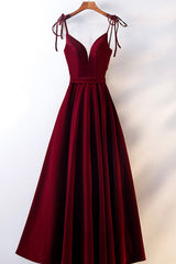 Wedding Party Dress, Burgundy Velvet Long Prom Dresses, Simple A-Line Evening Dresses