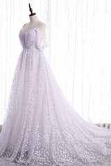 Bridesmaids Dress Colors, Lovely V-Neck Floral Tulle Long Prom Dress, Lavender A Line Evening Party Dress