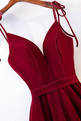 Semi Dress, Burgundy Velvet Long Prom Dresses, Simple A-Line Evening Dresses