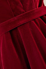 Evening Dresses Online Shopping, Burgundy Velvet Long Prom Dresses, Simple A-Line Evening Dresses