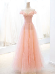 Bridesmaid Dress Convertible, Pink Tulle Sequins Long Prom Dress, A-Line Lovely Evening Party Dress