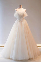 Homecoming Dresses Styles, Champange Tulle Long Prom Dress, A-Line Evening Dress