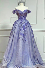 Bridesmaid Dress Sale, Off the Shoulder Applique Long Prom Dresses, A-Line Formal Evening Dresses