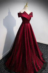 Formal Dresses Simple, Burgundy Off the Shoulder Prom Dress, A-Line Evening Party Dress