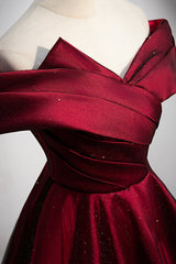 Formal Dress Simple, Burgundy Off the Shoulder Prom Dress, A-Line Evening Party Dress