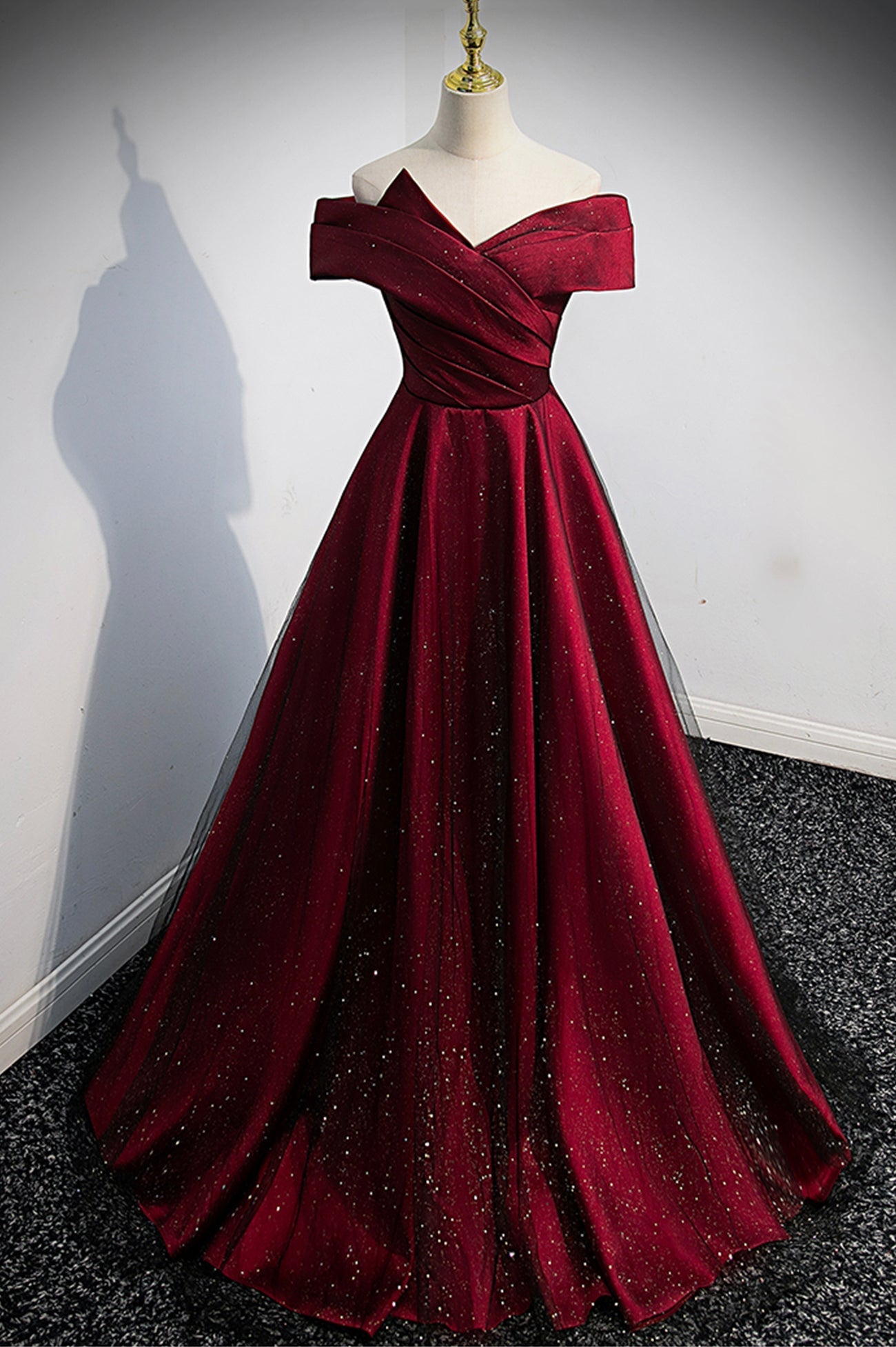 Formal Dresses 2043, Burgundy Off the Shoulder Prom Dress, A-Line Evening Party Dress