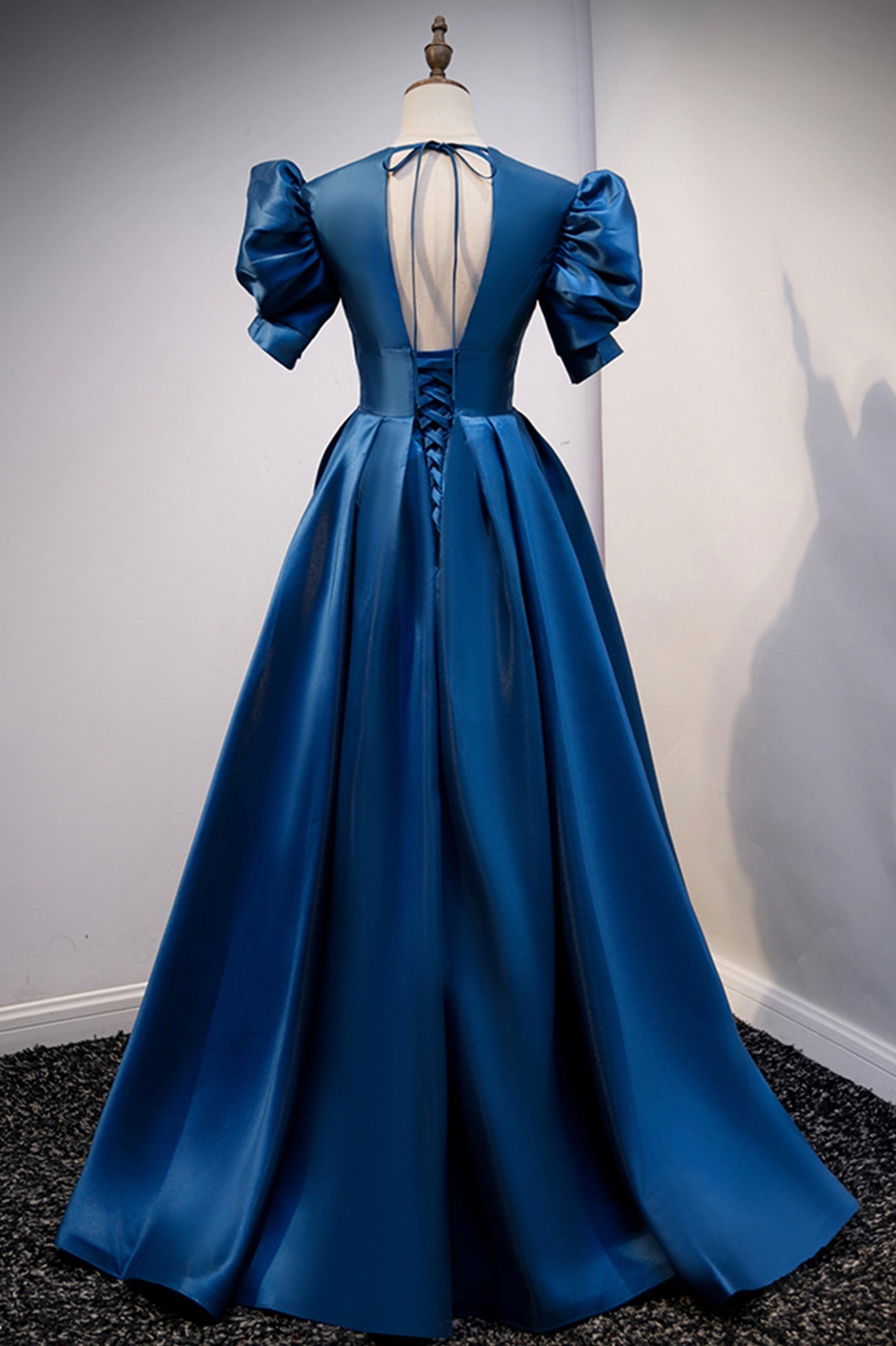 Salad Dress Recipes, Blue V-Neck Satin Long Prom Dresses, A-Line Blue Evening Dresses