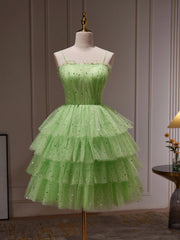 Prom Dress And Boots, Green Tulle Straps Short Party Dress, Light Green Homecoming Dress