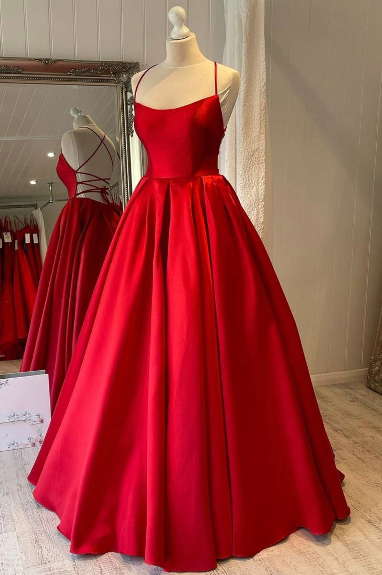 Party Dress Near Me, Red Satin Long Prom Dress, Simple A-line Evening Dress