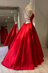 Party Dresses Near Me, Red Satin Long Prom Dress, Simple A-line Evening Dress