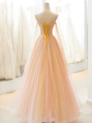 Homecoming Dresses Pockets, Cute Tulle Long Prom Dress, A-Line Strapless Evening Dress