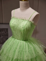 Prom Dresses 2043 Black, Green Tulle Straps Short Party Dress, Light Green Homecoming Dress